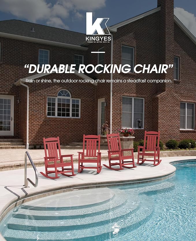 KINGYES HDPE Outdoor Rocking Chair Set of 4, All-Weather Poly Patio Rocking - Image 8
