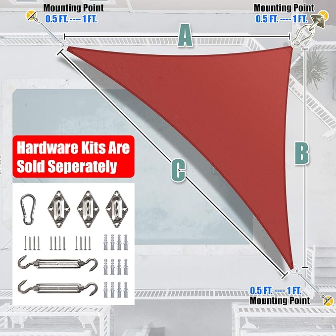 Amgo Custom Size 18' x 24' x 30' Red Right Triangle Sun Shade Sail UPF50+ - Image 8