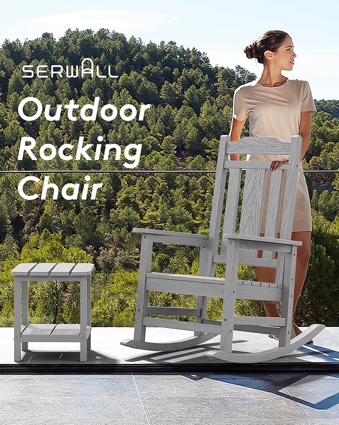 SERWALL Oversized Rocking Chair Set of 4 Outdoor, HDPE Outdoor Rocking Chair - Image 9