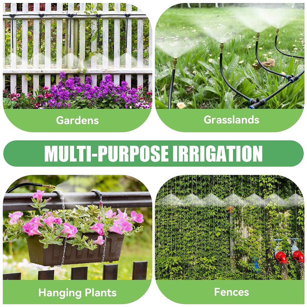 100FT Drip Irrigation Kit System for Garden 360° Adjustable Garden Sprinklers for Yard Watering System with 18 Nozzles Raised Bed Greenhouse Plant Watering Devices Misting System