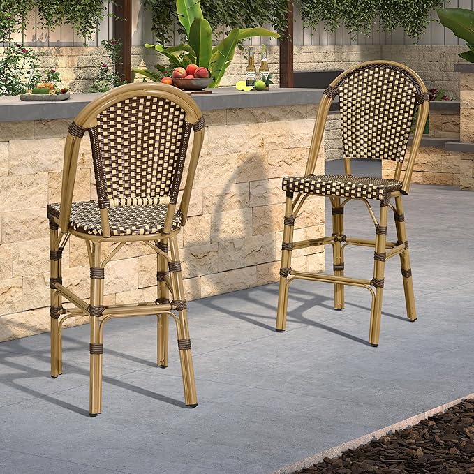 PURPLE LEAF French Counter Height Bar Stool Set of 2 25" Bamboo Print Finish - Image 2