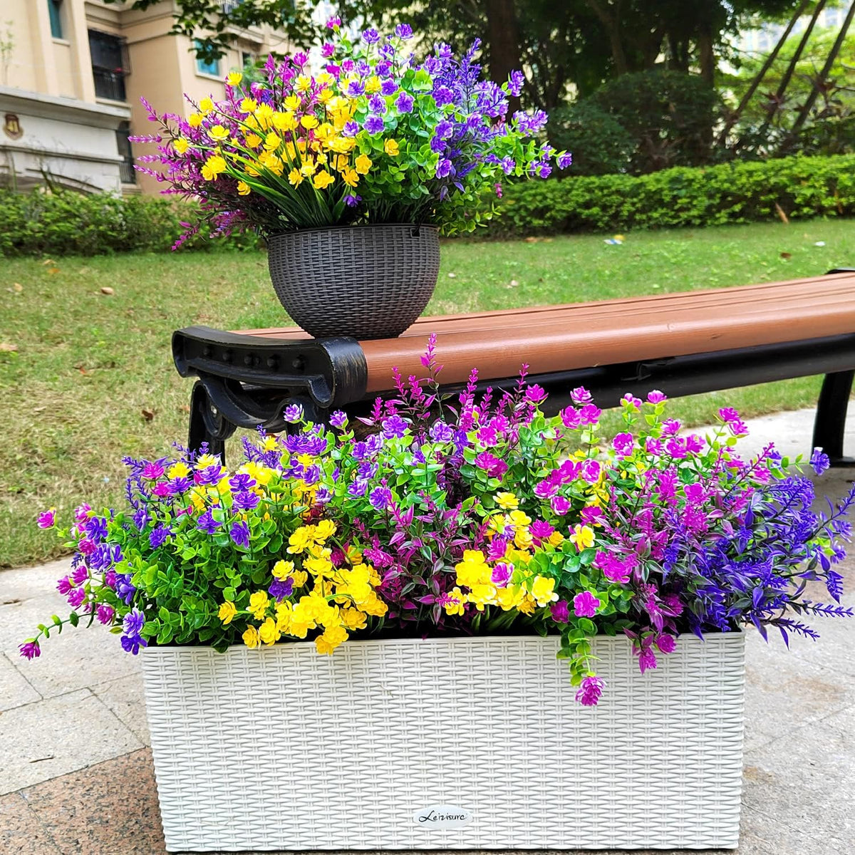Grunyia 20 Bundles Artificial Flowers Outdoor UV Resistant No Fade Fake Plants Faux Plastic Shrubs for Garden Patio Porch Window Box Home Wedding Farmhouse Hanging Décor