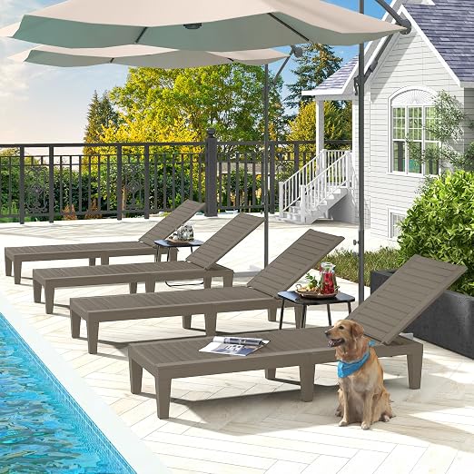 DWVO Outdoor Chaise Lounge, Pool Lounge Chair Set of 4 w/ 5-Level Backrest - Image 8