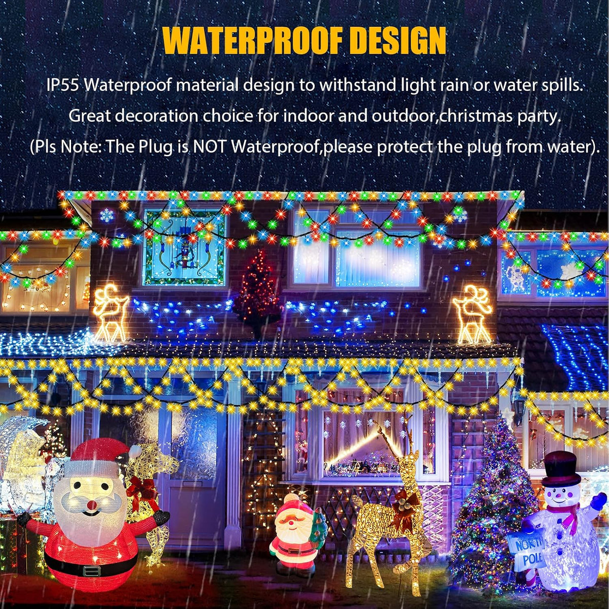 KAZOKU Christmas Light Outdoor 380LED 40FT Waterproof Fairy String Lights Extendable Half-Round Christmas Lights Remote Control 11 Lighting Modes House Indoor Yard Holiday Decorations(Warm&Multicolor)