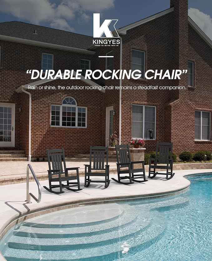 KINGYES Outdoor Rocking Chairs, HDPE All-Weather Patio Rocking Chairs High Back
