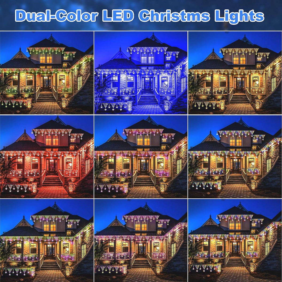 Outdoor Christmas Decorations Lights 13.8ft 200 LED Christmas Lights with 11 Stars,Dimmable Curtain Fairy Light with 8 Modes for Wedding Party Holiday Christmas Decor(RGB)