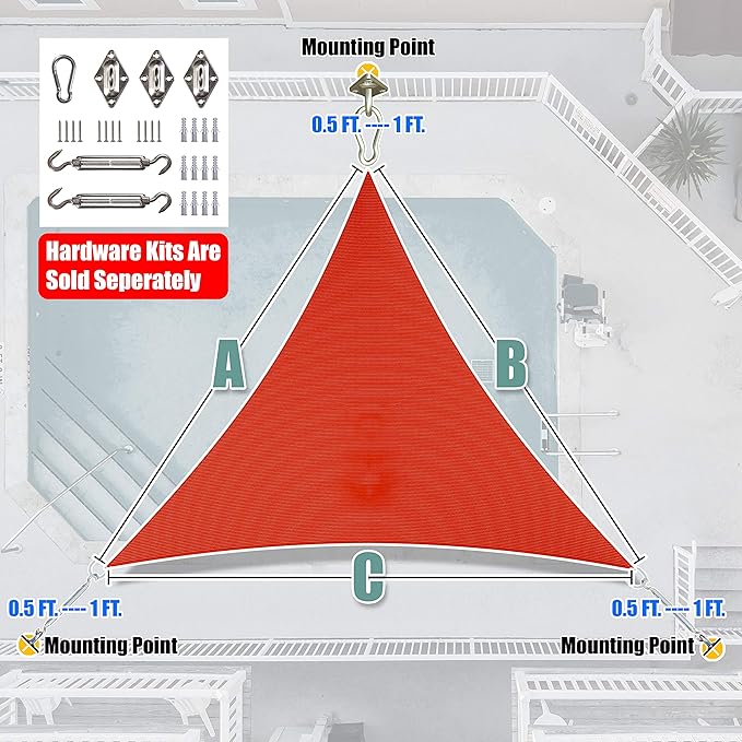 Amgo Custom Size 23' x 23' x 23' Red Triangle Sun Shade Sail Order to Make - Image 7