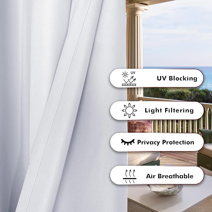 BONZER Outdoor Curtains for Patio Waterproof Thick Privacy Wide Grommet Light - Image 4