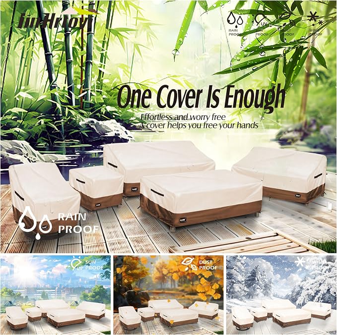 JinHrtoyi Patio Coffee Table Cover, 48Wx28Dx16H Inches 100% Waterproof Heavy - Image 7