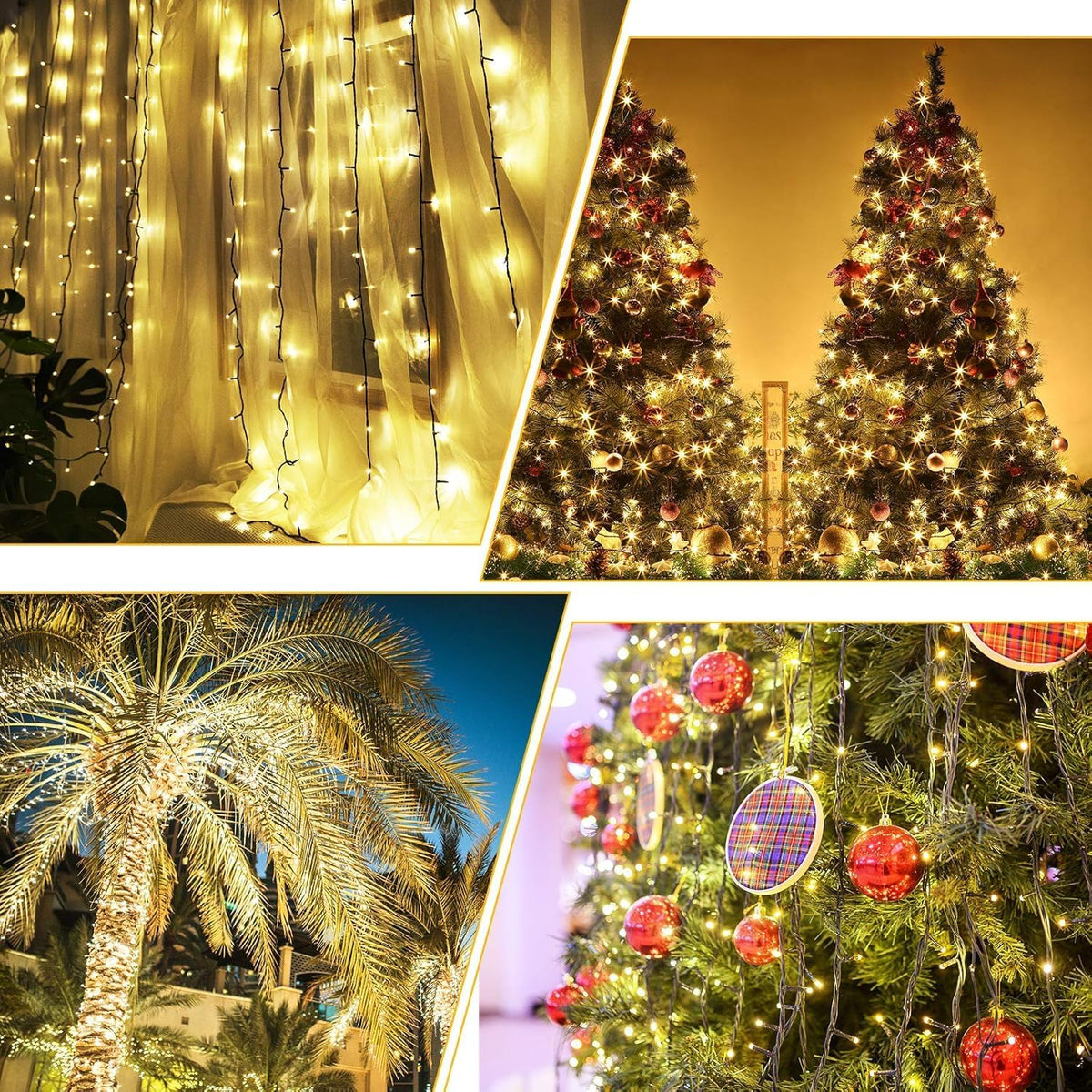 QUWIN Waterproof LED Outdoor Christmas String Lights, 115Ft 300 LED UL Certified 8 Modes with End-to-End Plug, Indoor & Outside Fairy Light for Christmas Tree, Patio, Wedding, Party (Warm White)