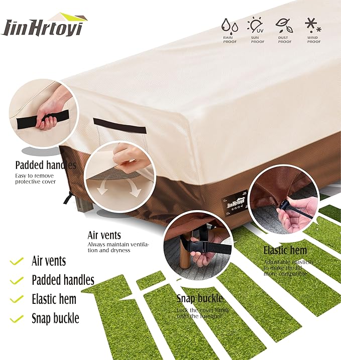 JinHrtoyi Patio Coffee Table Cover, 48Wx28Dx16H Inches 100% Waterproof Heavy - Image 6
