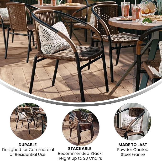 Flash Furniture Lila Medium Brown Rattan Indoor-Outdoor Restaurant Stack Chair - Image 5