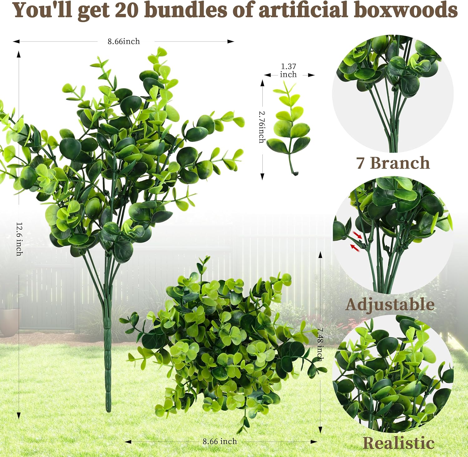 ColoPlay 20 Bundles Artificial Greenery Boxwood Plants, Fake Outdoor Plants | Artificial Plants Outdoor/Indoor, Fake Plant for Ouside Garden Porch, Window Box, Home Wedding, Farmhouse