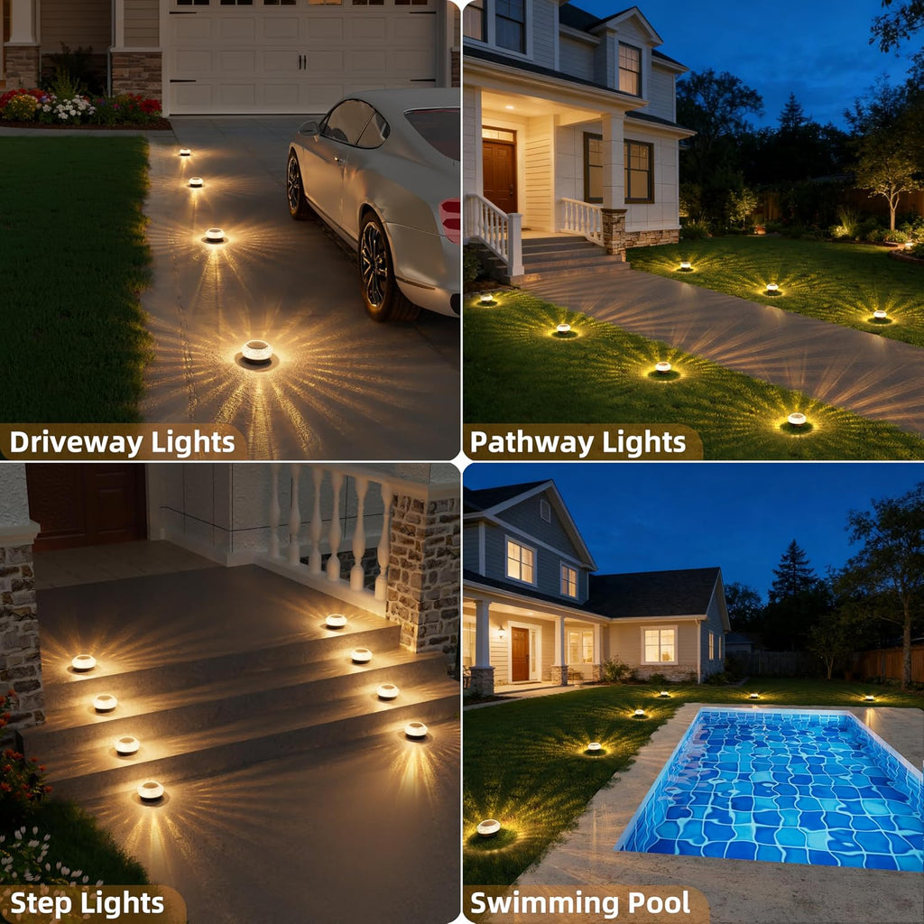 VOLISUN Solar Ground Lights Outdoor,12 Pack Flat Solar Pathway Lights | IP67 Waterproof Solar Powered Disc Lights,Landscape Lighting for Garden Yard Walkway Patio Driveway,Warm White