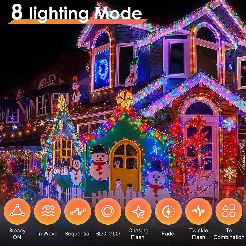 Christmas Lights 600 LED 196FT, IP67 Waterproof Christmas Tree Lights with 8 Modes, Outdoor String Lights with Timers & Memory Function, Xmas Light for Holiday Decor (Multicolored)