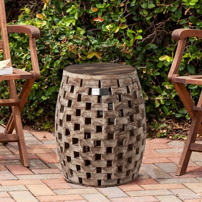 Balkene Home 62419 Maya Oval Rustic Garden Stool Wood Outdoor Seating & End - Image 2