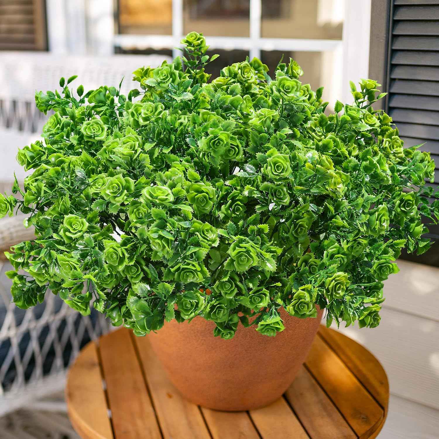 HyeFlora Artificial Plants for Outdoors Outside Spring Summer Decoration, 12 Bundles Faux Green Plastic Leaves Stems Bulk Fake Greenery Look Real UV Resistant for Home Porch Patio Planter Yard Wedding