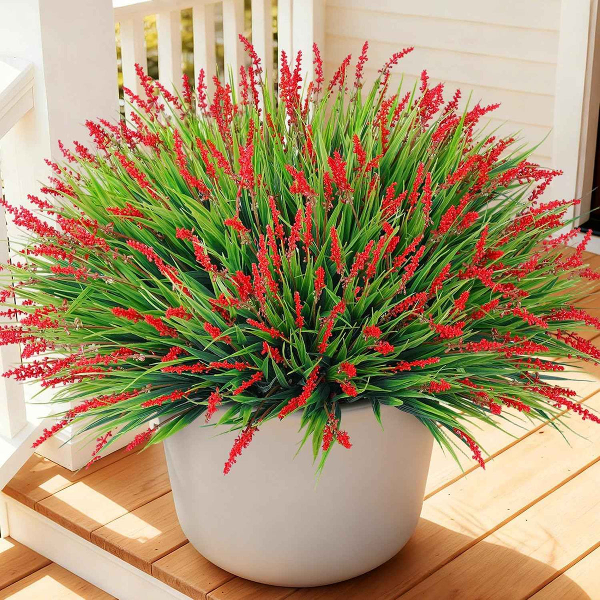Ivydale 20PCS Artificial Plants Fake Flowers Monkey Grass for Outdoors,UV Resistant Realistic Red Faux Greenery Shrubs Outside Decor for Home Garland Porch Patio Balcony Planter Yard Office Pathway