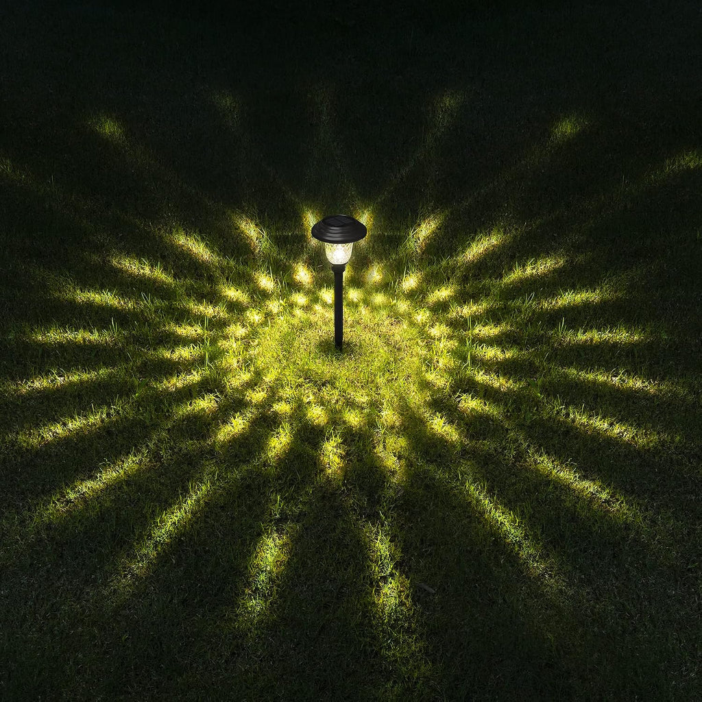 GIGALUMI Metal & Glass Solar Lights Outdoor, 8 Pack LED Garden Lights | Solar Pathway Lights Waterproof IP65, Warm White Landscape Path Lights, Garden Decor for Yard, Patio, Walkway (Black)