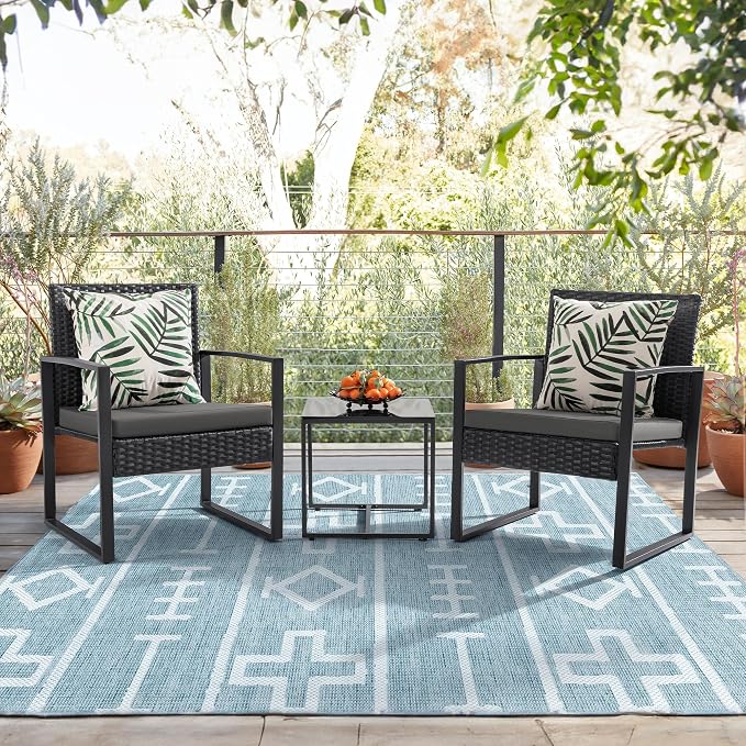 Flamaker 3 Pieces Patio Set Outdoor Wicker Furniture Modern Bistro Rattan Chair - Image 2