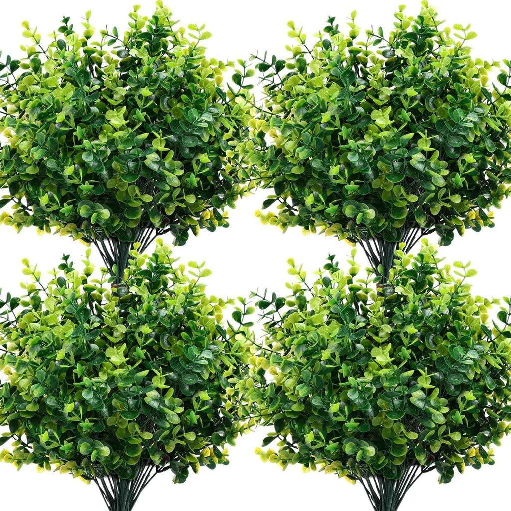 CEWOR Artificial Boxwood Stems 24 Pack Artificial Plants for Outdoor UV Resistant Faux Plants Fake Eucalyptus Shrubs for Room Decor Indoor Outdoor
