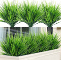 Ouddy Decor 12 Pcs Artificial Plants Outdoors Fake Greenery Stems, Green | Fake wheat grass, realistic, plastic shrubs, UV resistant, patio garden yard porch window planter box indoor home decor