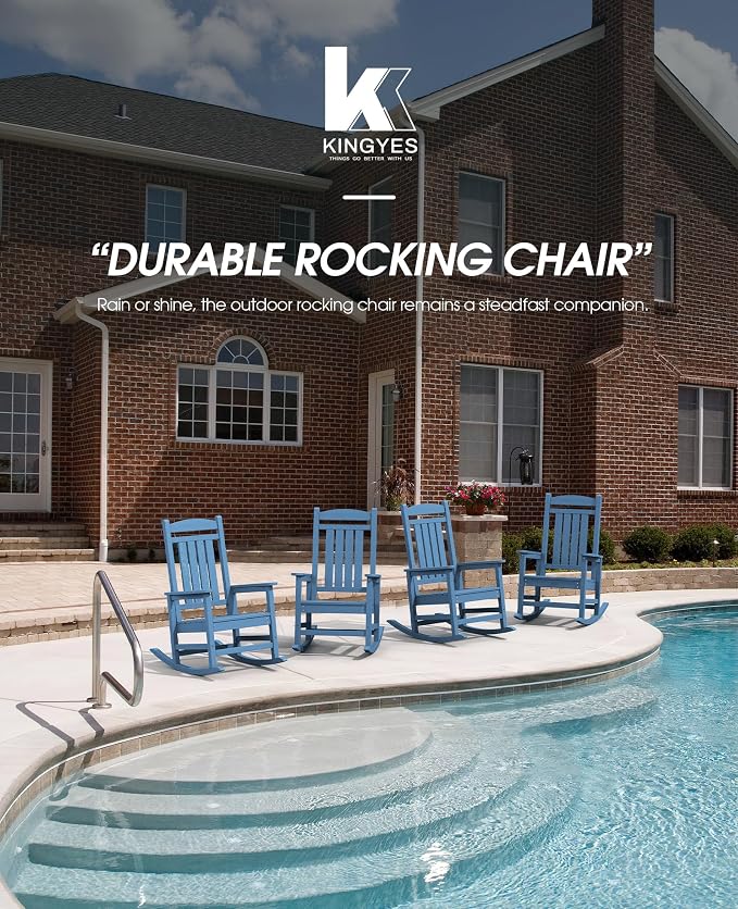 KINGYES HDPE Patio Rocking Chair Set of 2, Outdoor Rocking Chairs Porch Rocker - Image 6