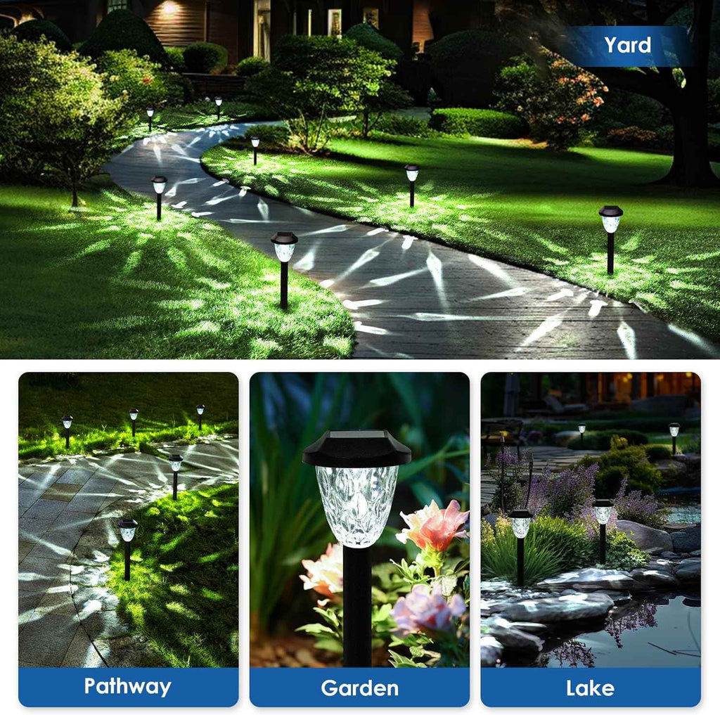 GIGALUMI Solar Pathway Lights, 8 Pack Outdoor Waterproof | Elegant pattern auto on/off dusk to dawn. Perfect for yard, garden, walkway, driveway, lawn. 8-pack landscape set.