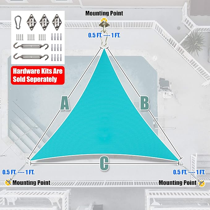 Amgo Custom Size 11' x 11' x 11' Turquoise Triangle Sun Shade Sail Order to - Image 7