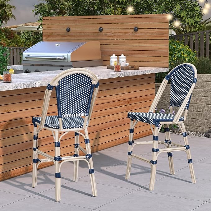 PURPLE LEAF French Bar Stool Set of 2 White Print Finish Patio Bar Stools - Image 3