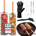 2X Rolling Grill Basket For Veggies Removable Wooden Handle 304 Stainless Steel Nesting Smoker Net BBQ Grilling Accessories Tools Kebab Fish Vegetable Steamer Basket Camping Cooking Outdoor Kitchen Food Rotisserie Barbeque Cooking Grilling Gifts For Me...