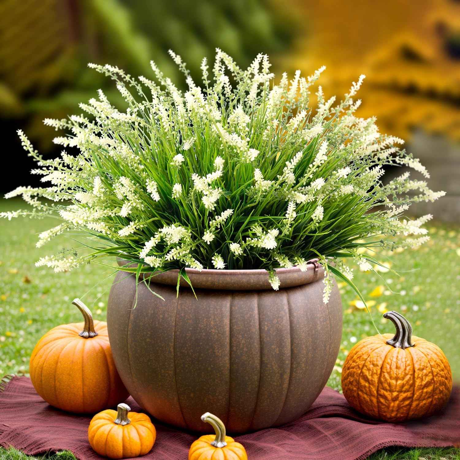 Ammyoo Artificial Faux Plants Flowers for Outdoor Decorations, Fake Monkey Grass for Outside Porch Patio, No Fade Realistic Greenery Plant, UV Resistant Artificial Shrubs for Courtyard Window Garden