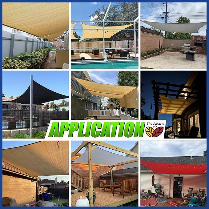 ShadeMart 12' x 12' Beige Sun Shade Sail UPF50 Square Canopy Fabric Cloth Screen - Image 3