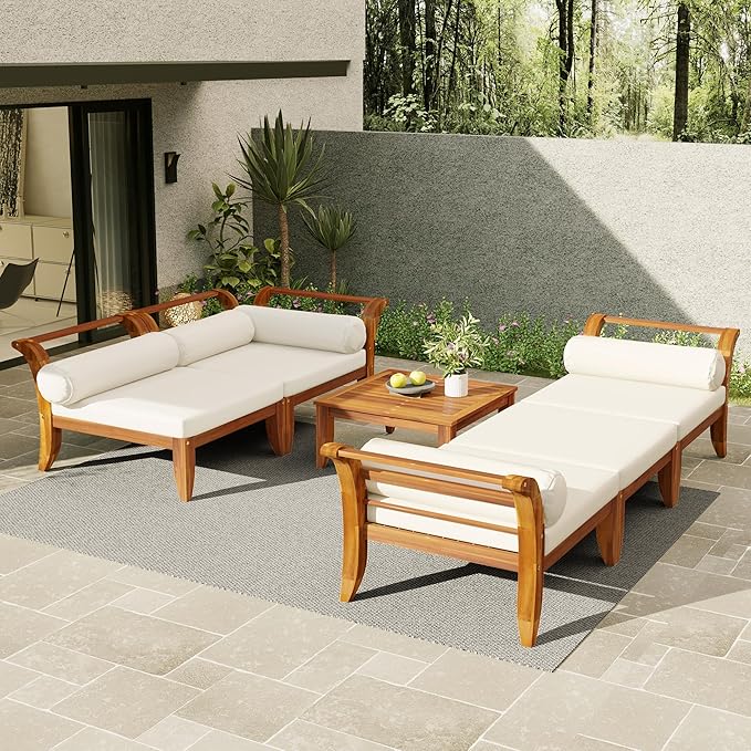 Merax 6 Pieces Patio Furniture Set, Outdoor L-Shaped Sectional Sofa Set - Image 3
