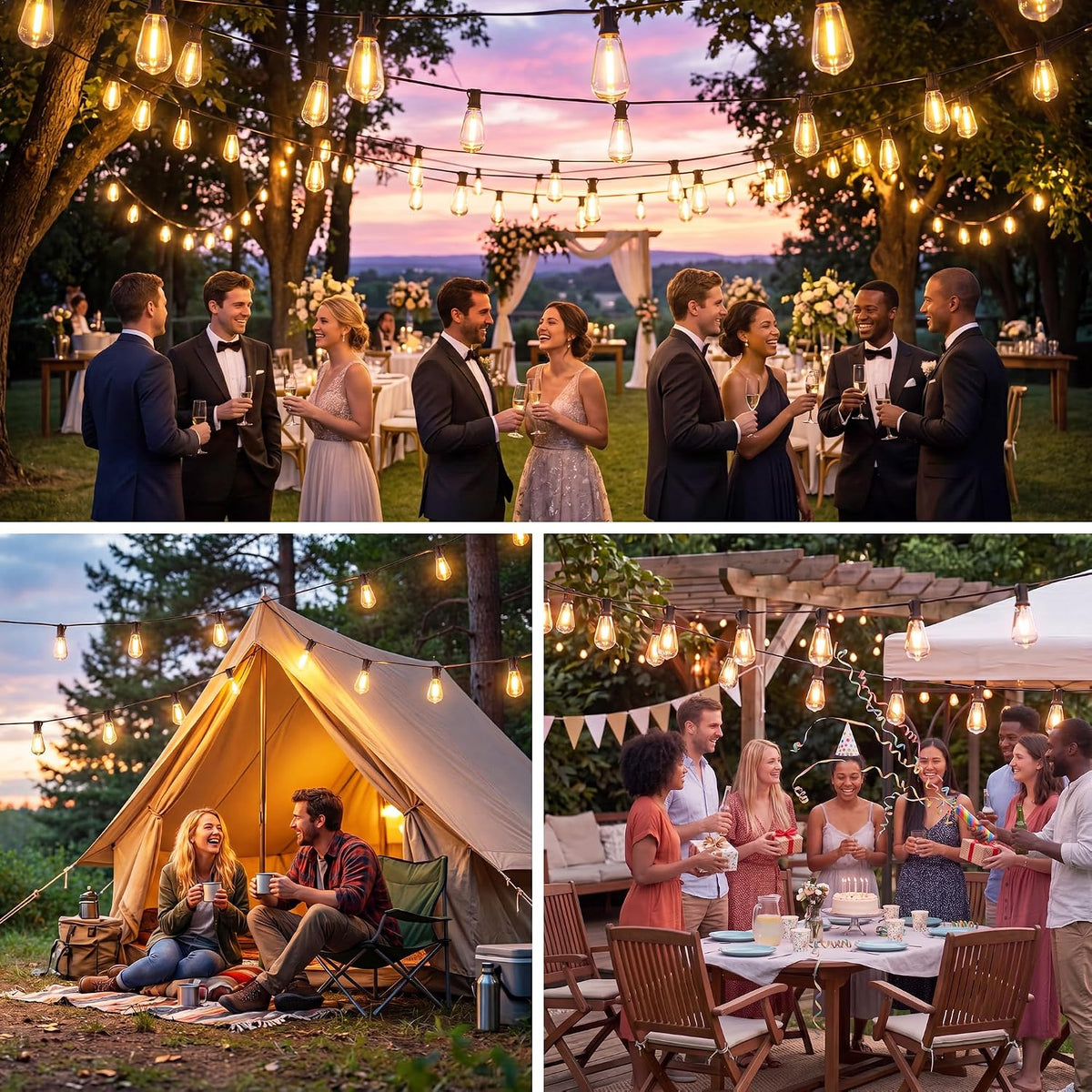 Guhope 54 FT Outdoor String Lights for Outside, Dimmable ST38 Edison LED Patio Lights with Timer, 3 Lighting Modes, IP45 Waterproof String Lights with Remote for Backyard Garden Porch Party Decor