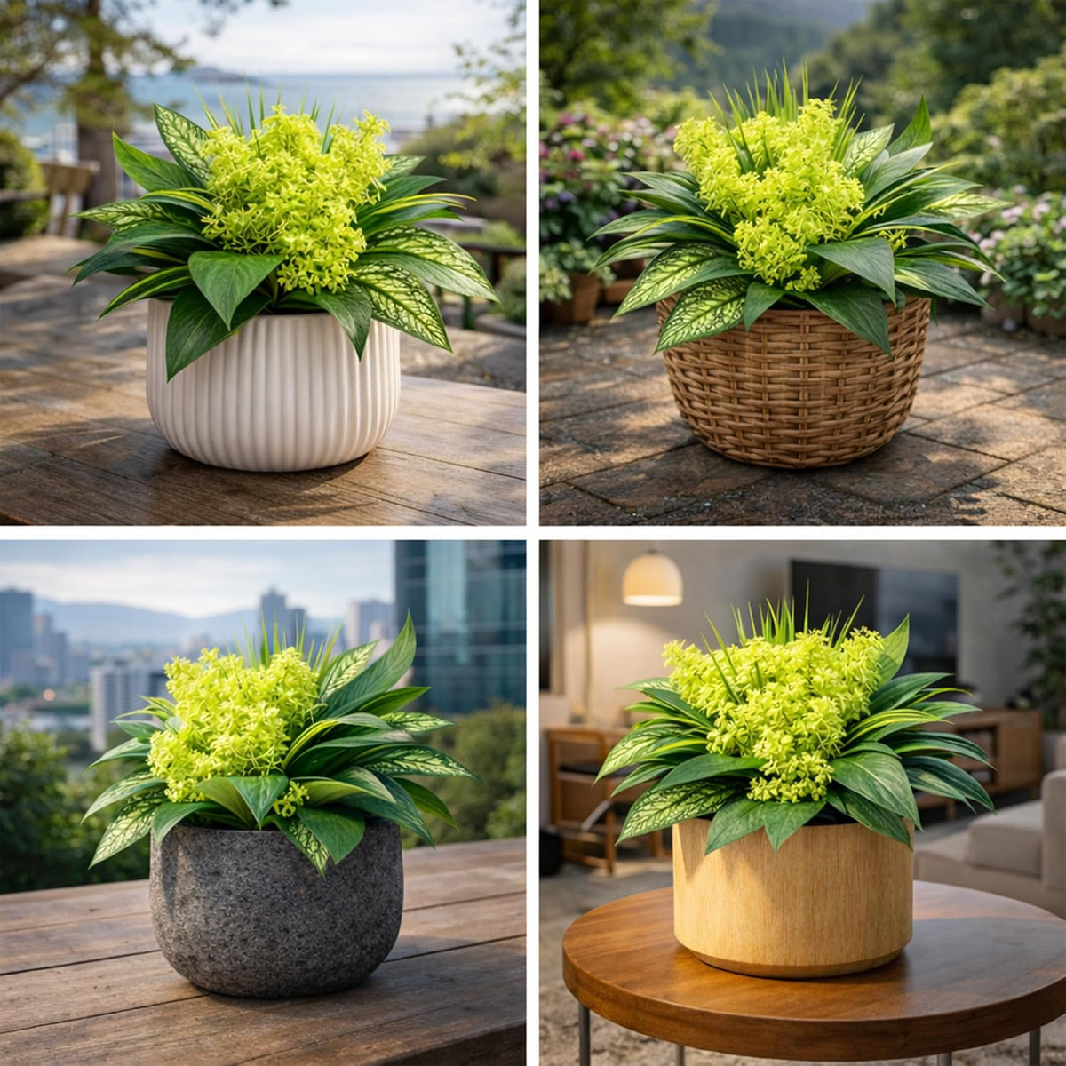 18 Bundles Artificial Greenery Plants, Outdoor Faux Bushes, UV Resistant Fake Plastic Leaves with Stems, Large Bunches for Patio, Garden & Yard Decor, Artificial Shrubs for Home, Outdoor Decoration