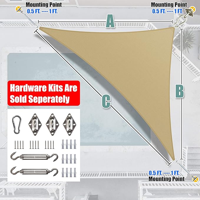 Amgo Custom Size 20' x 21' x 29' Sand Beige Right Triangle Sun Shade Sail Order - Image 7