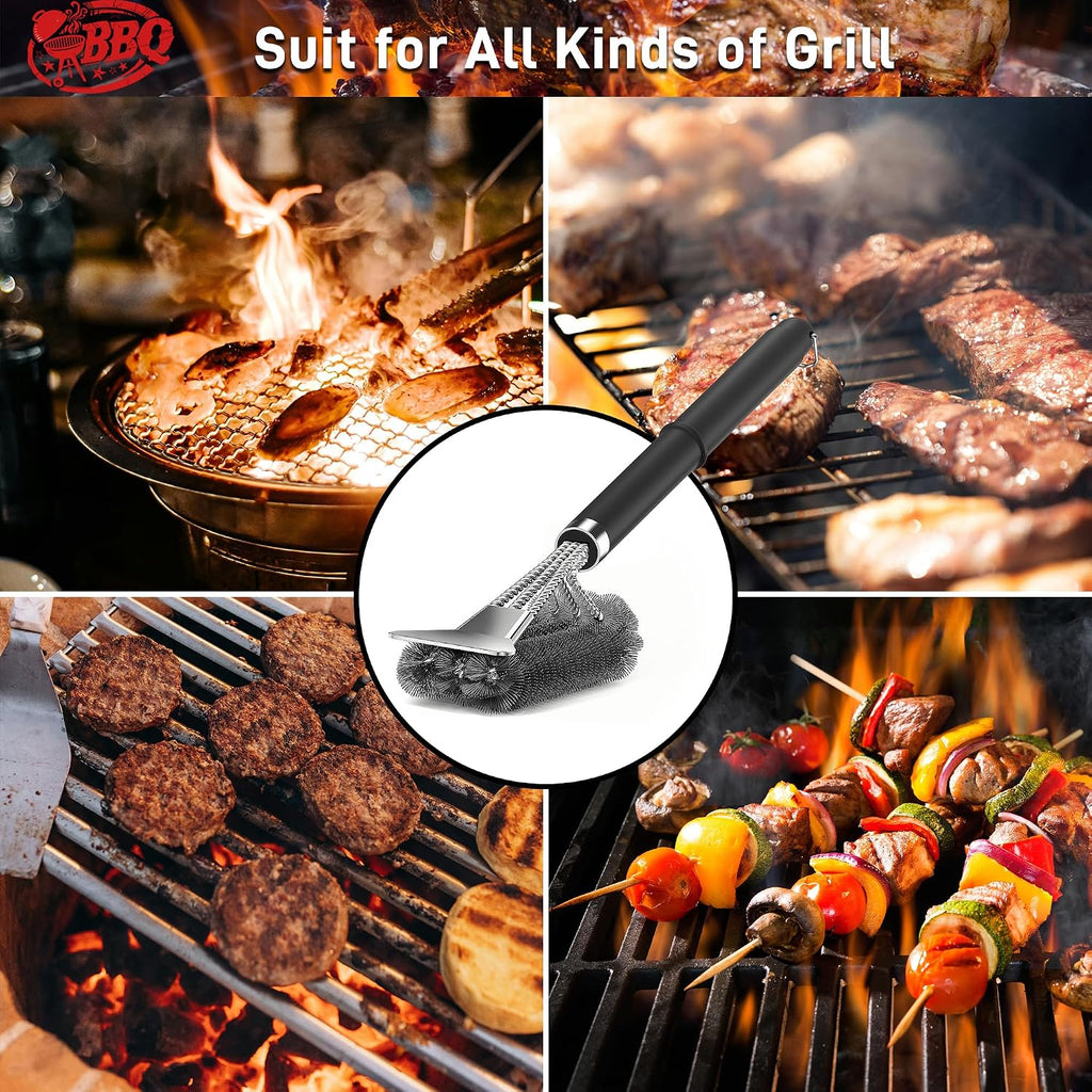 TNTOR Grill Brush with Scraper, 18" Adjustable Handle BBQ Grill Brush for Outdoor Grill, Extra Strong Grill Cleaner Accessories for Grill/Smoker/Gas/Charcoal Grill Cleaning-Grill Gifts for Men/Dad