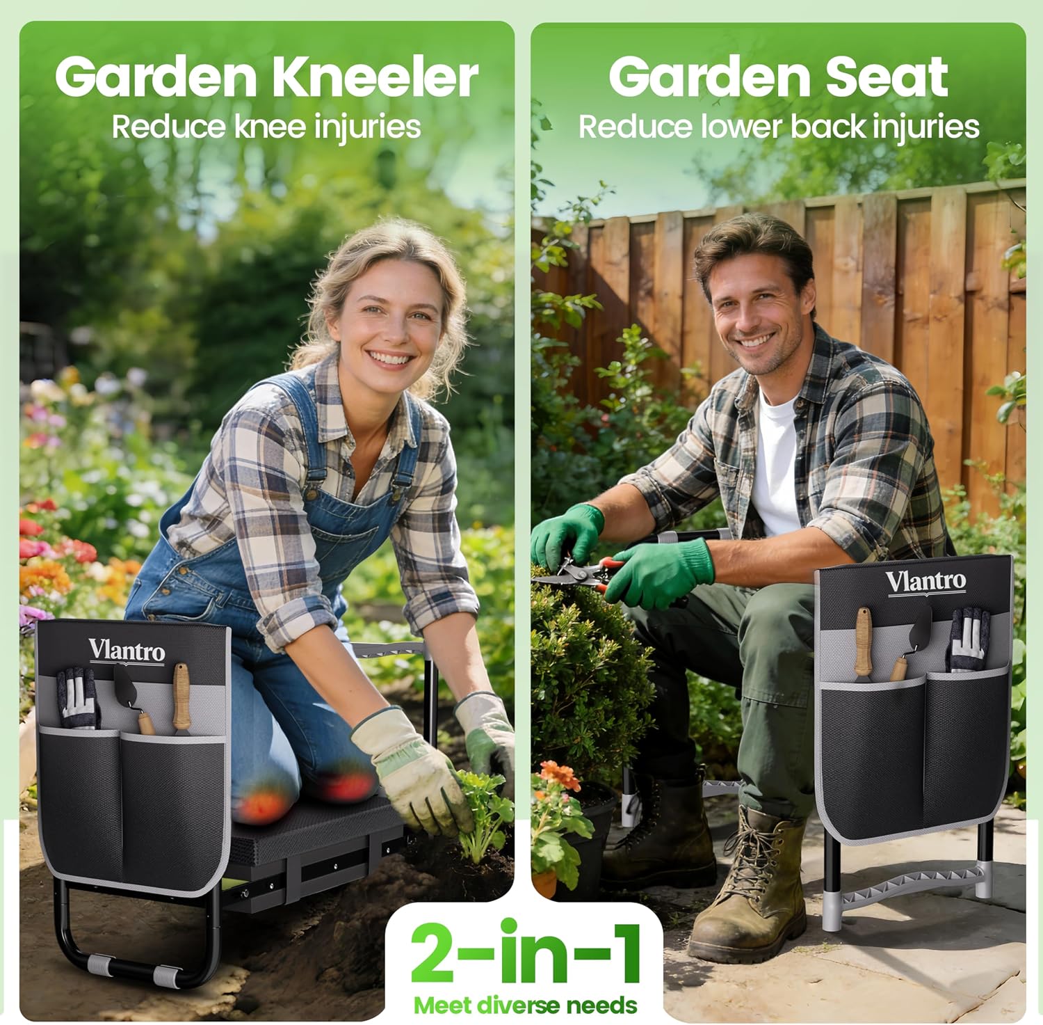 2-in-1 Garden Kneeler & Seat – Heavy Duty Foldable Gardening Bench, 400 lbs Capacity, Thick Removable Kneeling Pad, Waterproof Oxford Cushion, Portable Tool Pouch, for Seniors, Women, Mom