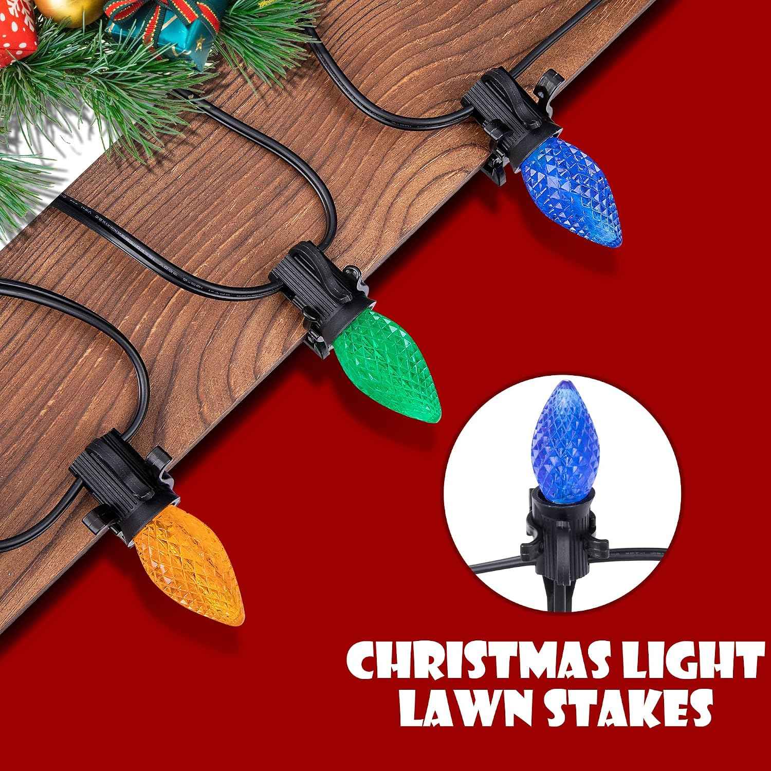 EBaokuup 100pcs 7.5 Inch Christmas Light Stakes,Yard Lawn Light Stakes for C7 C9 Christmas String Lights,Universal Outdoor Light Holders for Christmas Decorations Garden Patio Path (Black-7.5")