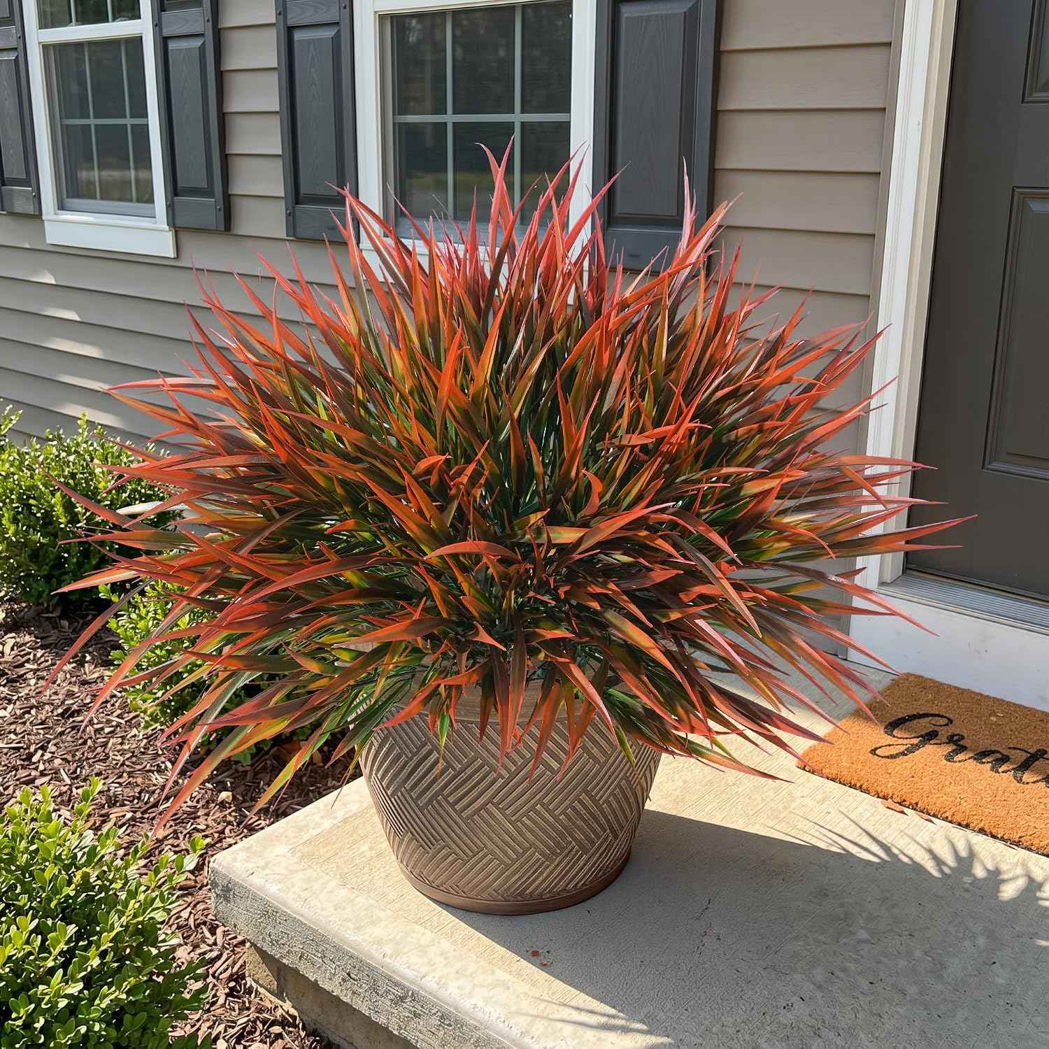HyeFlora 12 Bundles Artificial Plants Outdoor Fake Greenery Plastic Grass Stems, UV Resistant Faux Plants for Outside Planters Realistic Artificial Bushes for Outdoors Patio Porch Window Garden Decor