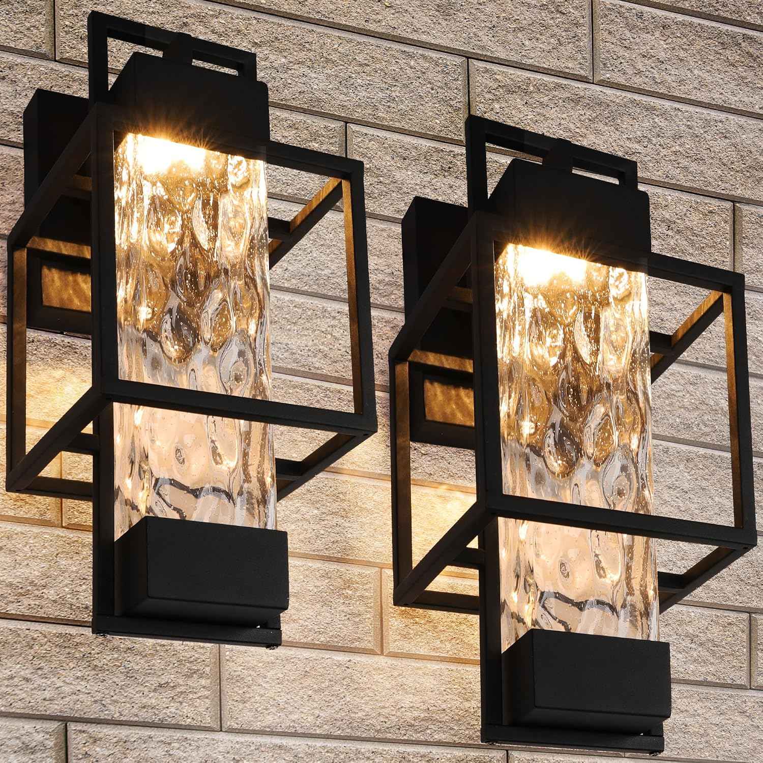 PARTPHONER Modern Outdoor Light Fixtures Dusk to Dawn Outdoor Lighting 2 Pack, 15" Exterior Wall Sconce Waterproof Porch Light, Outside Light for House with Water Glass for Garage Doorway