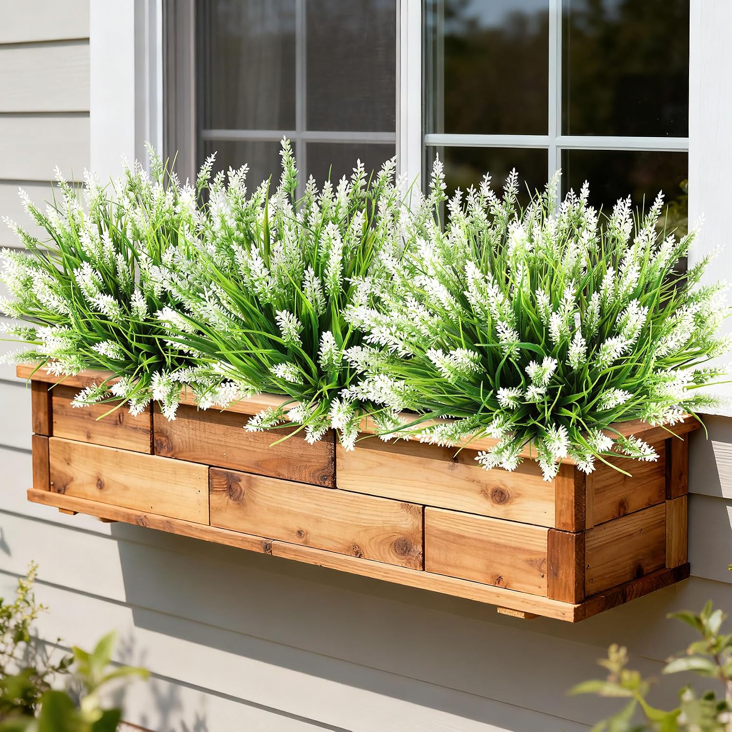 16PCS Artificial Flowers Outdoor, Fake White Monkey Grass Plants | UV Resistant, Plastic, Planter Filler for Hanging Baskets, Window Boxes & Planters, Porch, Patio Outdoor Decor