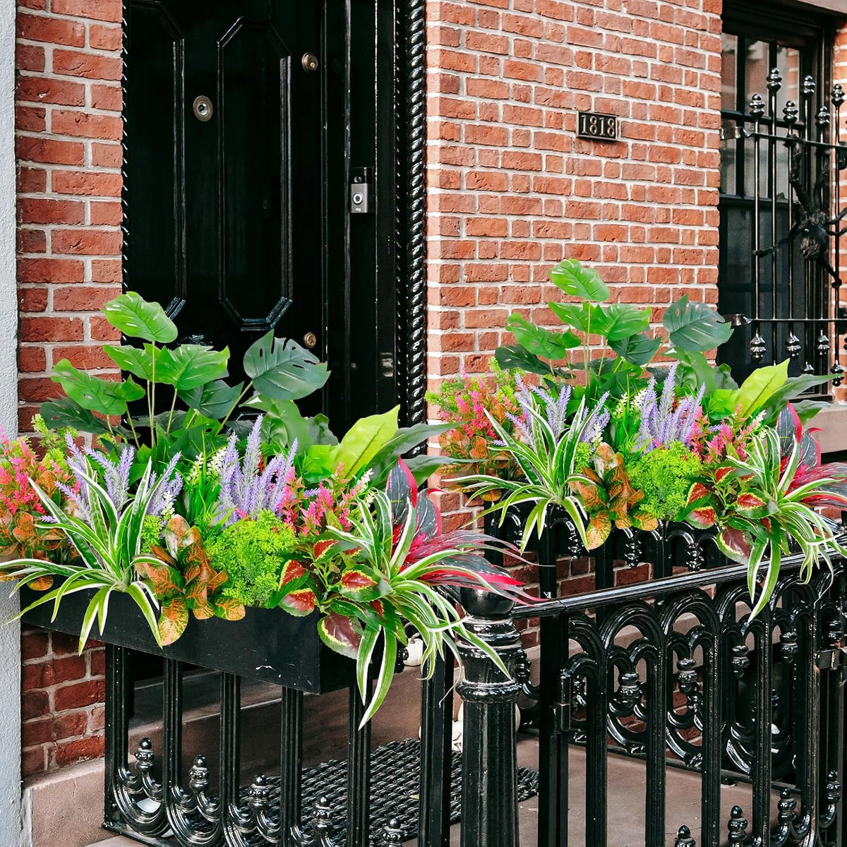 18 PCS Artificial Outdoor Plants, Fake Plants Mix | UV resistant faux plants with 10 varieties for window boxes, planters, porch, patio and garden decor