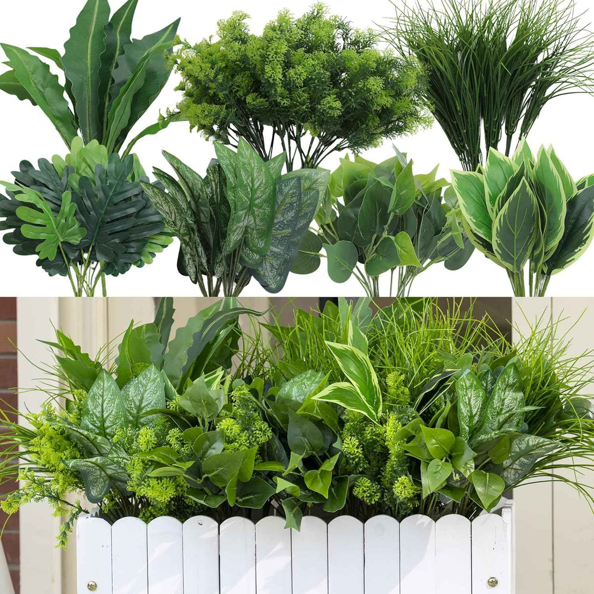 18PCS Artificial Plants Outdoor, Faux Flower Greenery Stems for Outside | UV Resistant Faux Outdoor plants, Fake Shrubs Plants for Patio Garden, Front Porch, Window Box, Spring Summer Home Decor