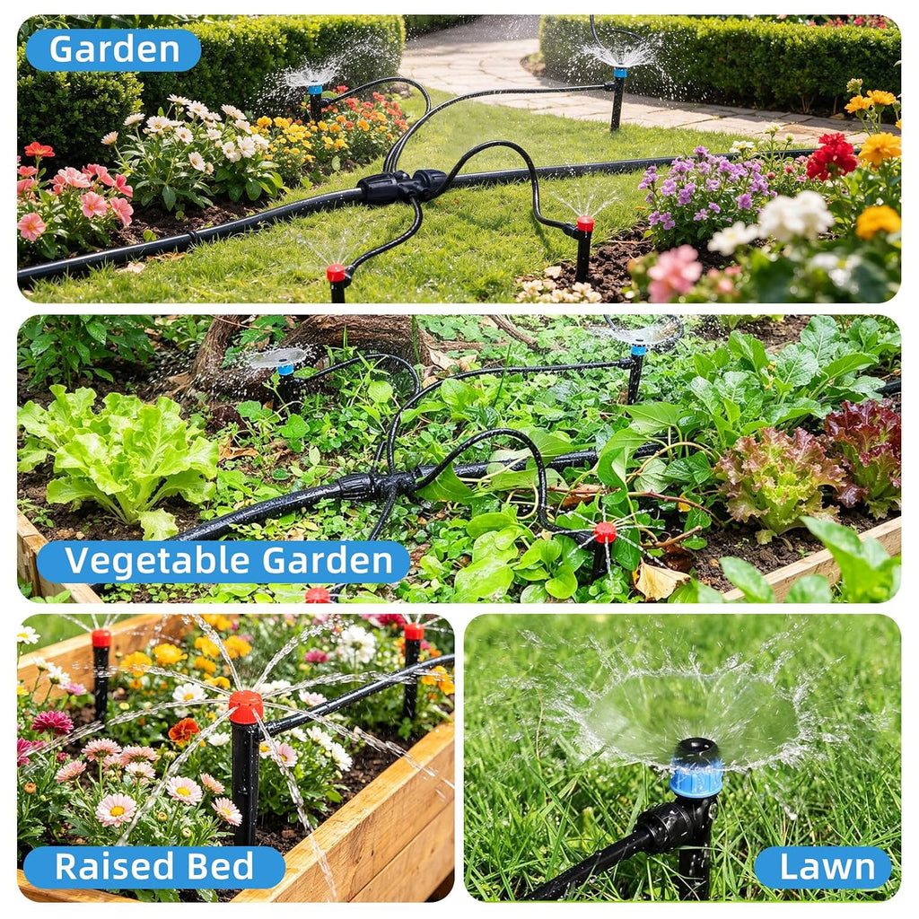 Drip Irrigation System, 106FT Quick Connect Garden Watering | Automatic watering with leak-free push-fit connectors, adjustable drip emitters for gardens, raised beds, greenhouses & lawns