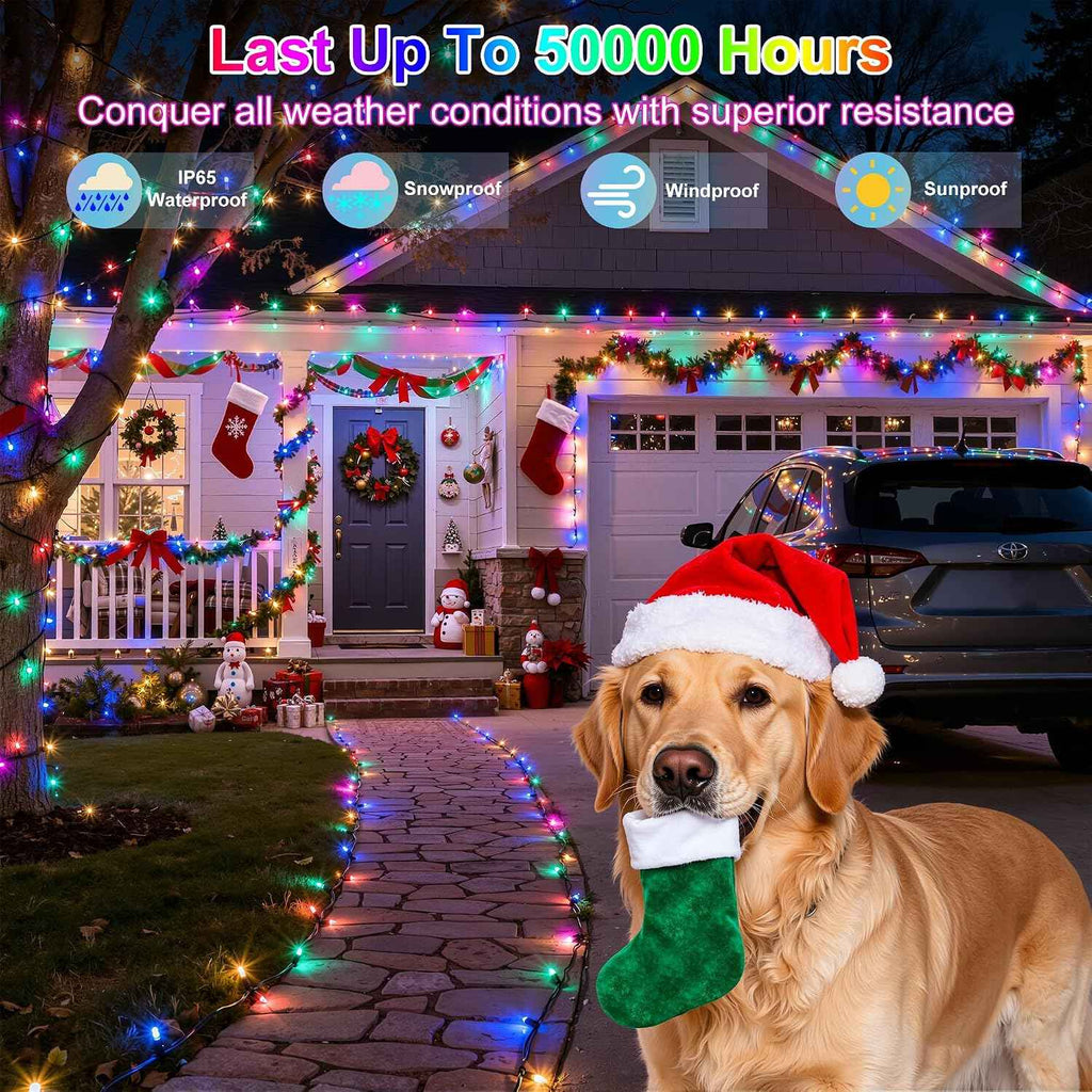 750 LED 240FT Christmas Lights, 12 Modes Christmas String Lights, Plug-In | Multicolor String Lights with Timer, Dimming and Weather-Resistant Construction for Large Trees, Patios, Fences and Porches