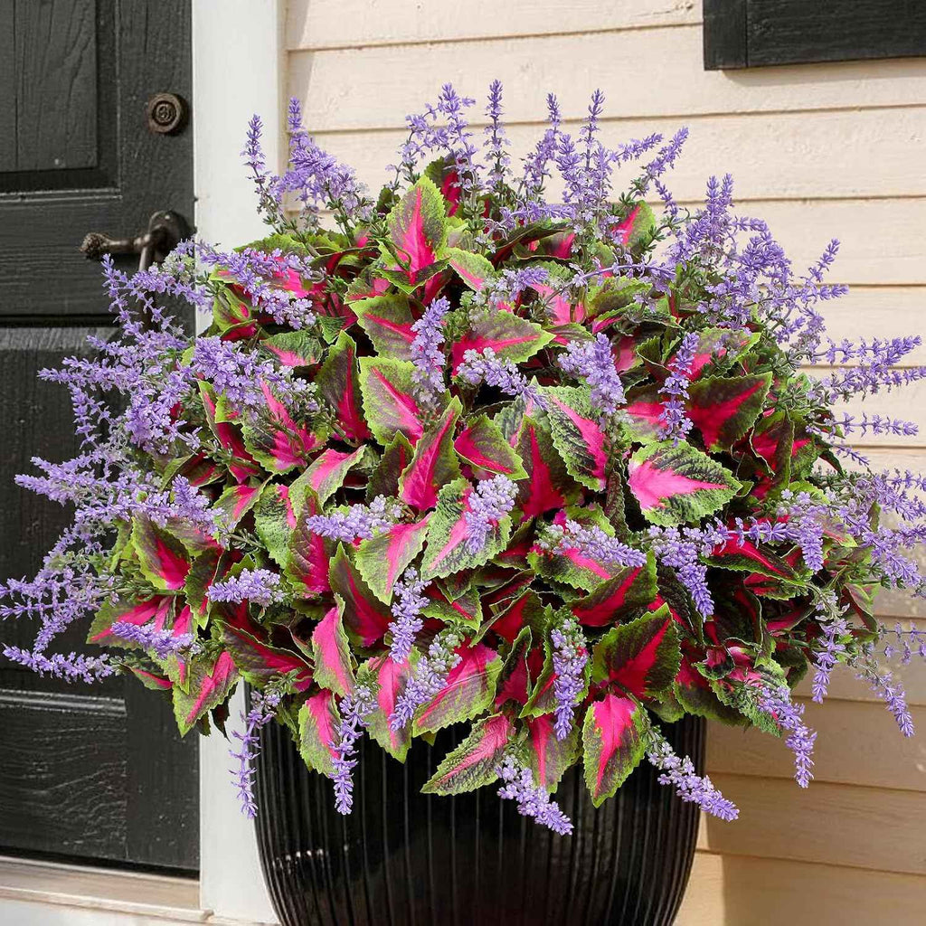 12 Bundles Artificial Coleus Flowers | UV Resistant No Fade Silk Faux Plants | Spring Summer Outdoor Fake Greenery for Garden Patio Planters Front Porch Pathway Decor (Pink)
