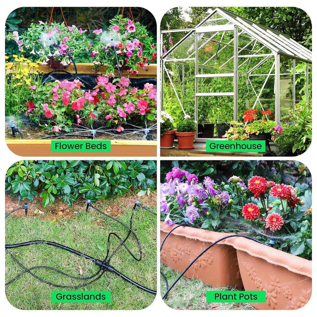 MIXC 230FT Quick-Connect Drip Irrigation System Kit, Automatic Garden Watering System with 1/4" & 1/2" Fast-Lock Tubing - Adjustable Nozzles & Sprinklers for Garden, Greenhouse, Lawn, Potted Plants