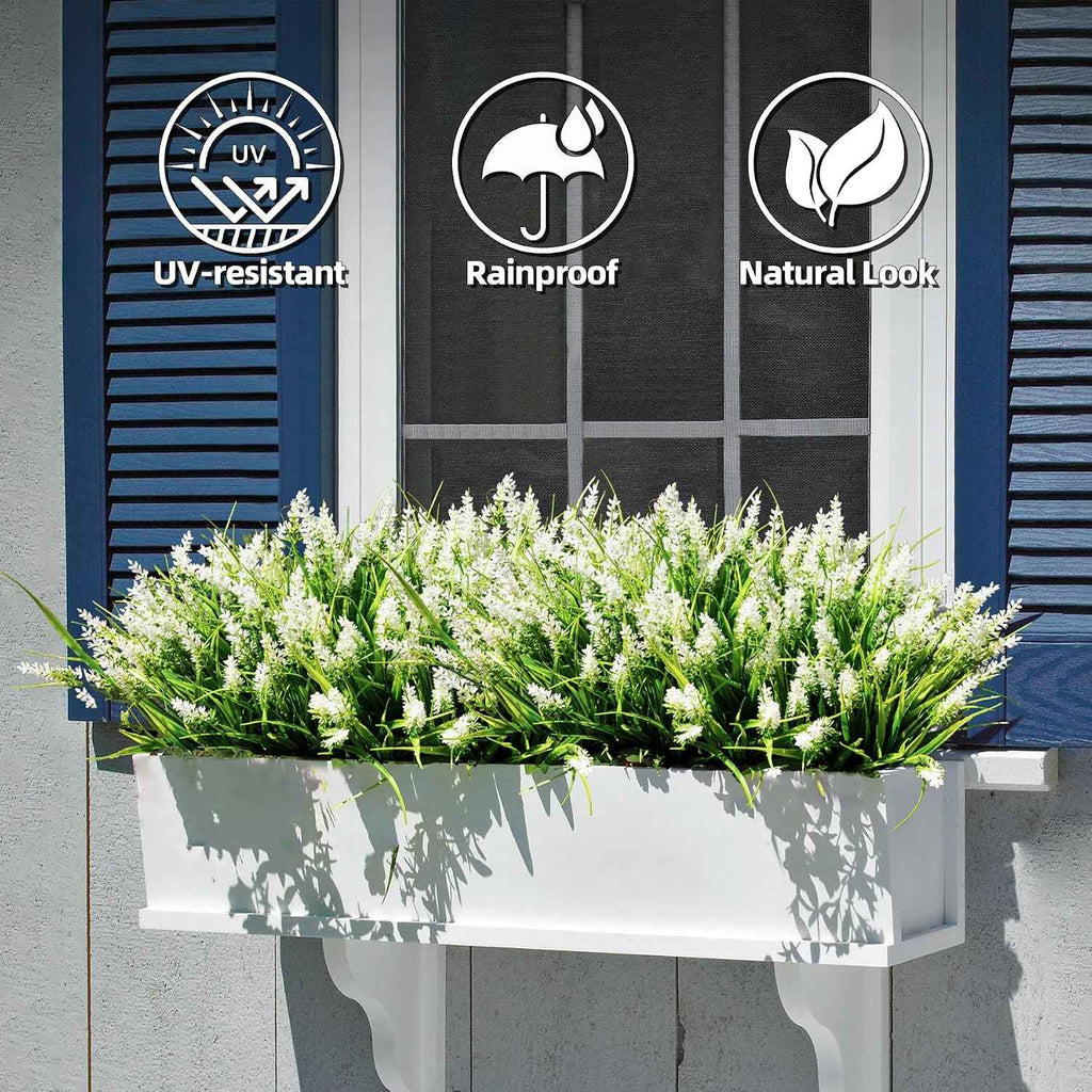 Faux Outdoor Plants, 12 Pack UV Resistant Artificial Greenery for Planters | Realistic & Full Fake Monkey Grass, Adjustable Stems, No Fade & No Watering, for Porch, Patio, Window Boxes & Garden
